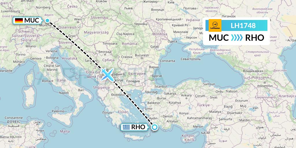 LH1748 Lufthansa Flight Map: Munich to Rhodes