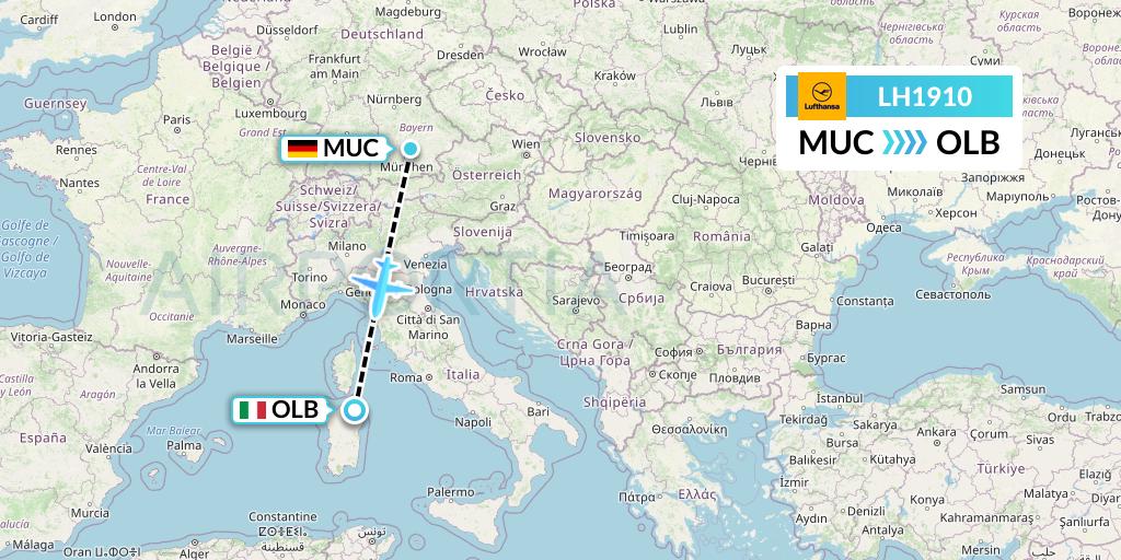 LH1910 Lufthansa Flight Map: Munich to Olbia