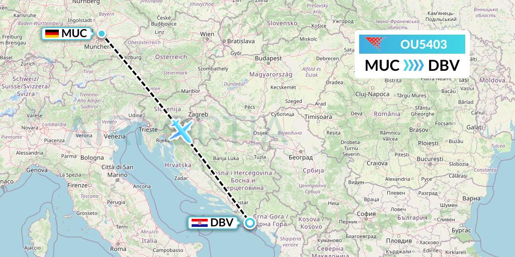 OU5403 Croatia Airlines Flight Map: Munich to Dubrovnik