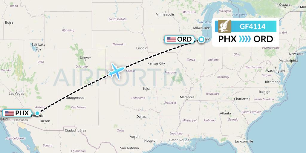 GF4114 Gulf Air Flight Map: Phoenix to Chicago