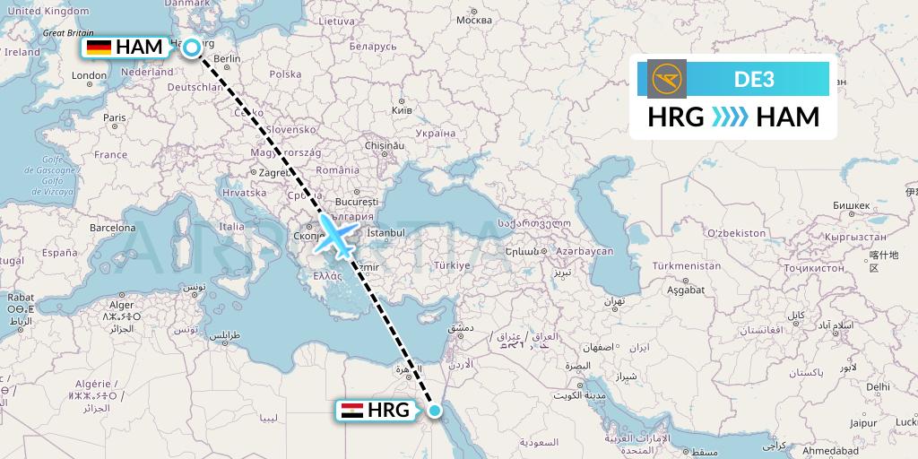 DE3 Condor Flight Map: Hurghada to Hamburg