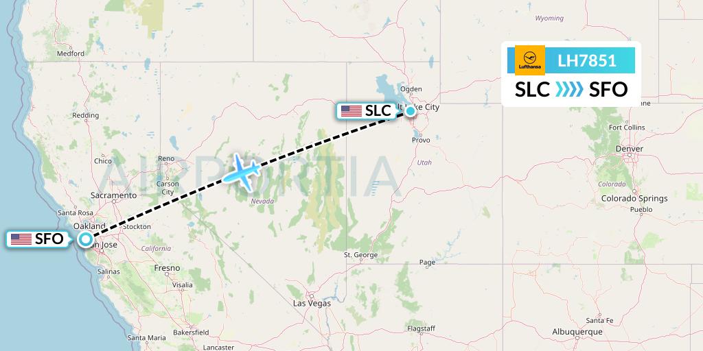 LH7851 Lufthansa Flight Map: Salt Lake City to San Francisco