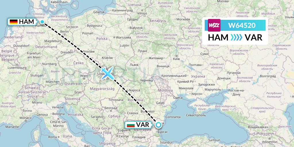 W64520 Wizz Air Flight Map: Hamburg to Varna