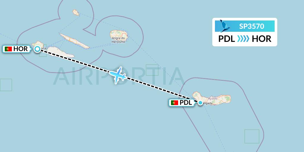 SP3570 SATA Air Acores Flight Map: Ponta Delgada to Horta