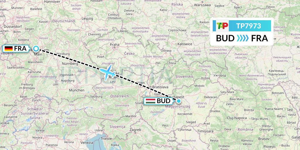 TP7973 TAP Portugal Flight Map: Budapest to Frankfurt