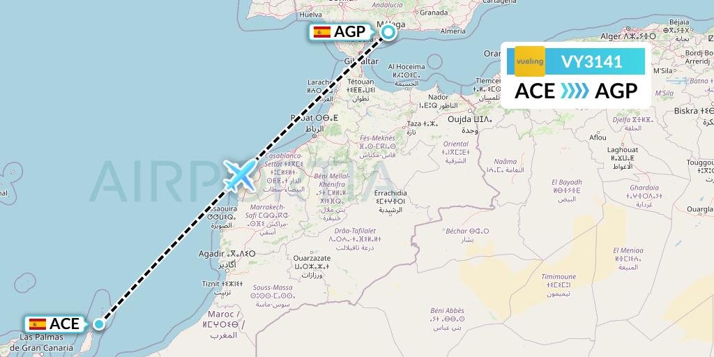 VY3141 Vueling Flight Map: Lanzarote to Malaga