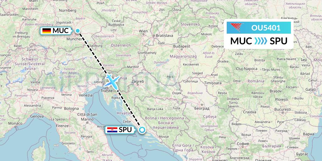 OU5401 Croatia Airlines Flight Map: Munich to Split