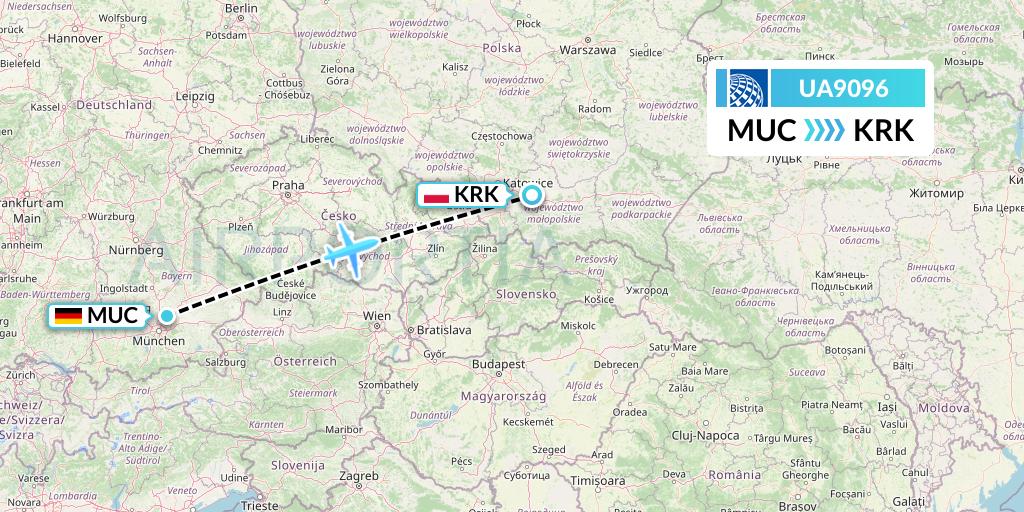 UA9096 United Airlines Flight Map: Munich to Krakow