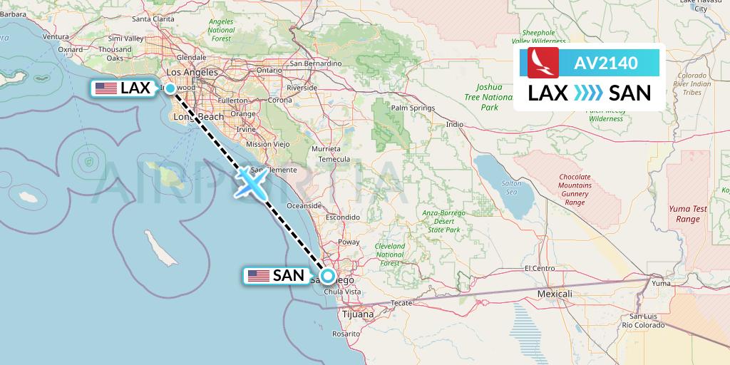 AV2140 Avianca Flight Map: Los Angeles to San Diego