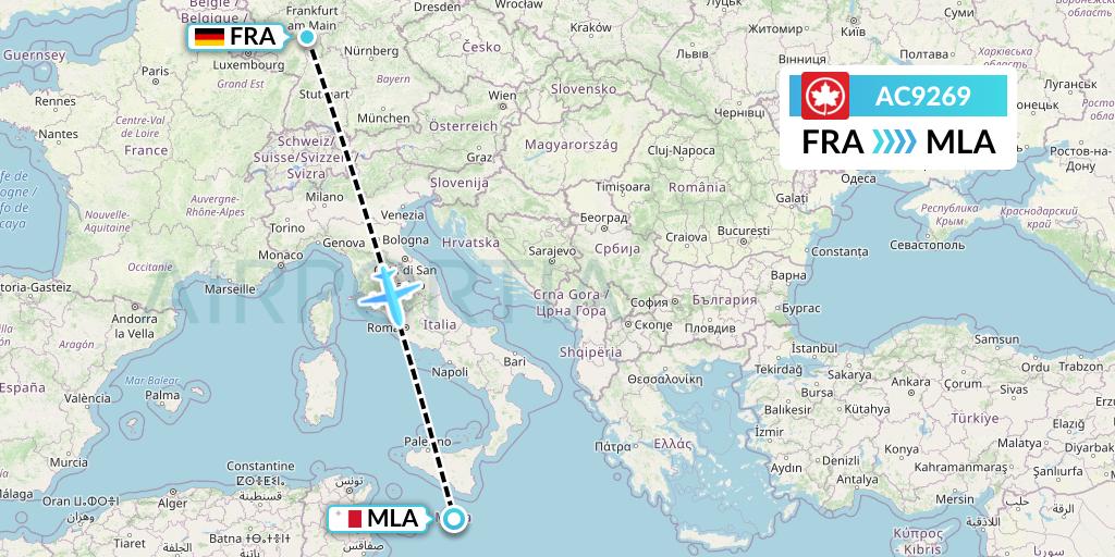 AC9269 Air Canada Flight Map: Frankfurt to Malta