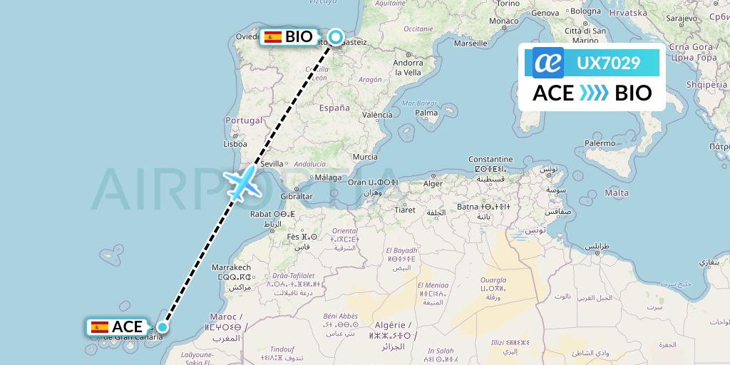 UX7029 Air Europa Flight Map: Lanzarote to Bilbao