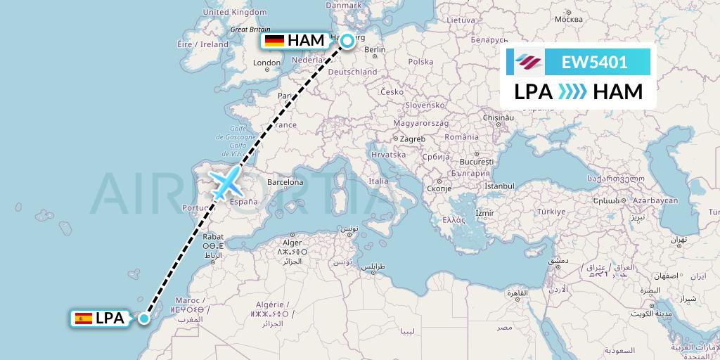 EW5401 Eurowings Flight Map: Las Palmas to Hamburg
