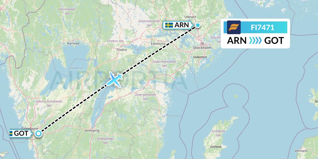 FI7471 Icelandair Flight Map: Stockholm to Gothenburg