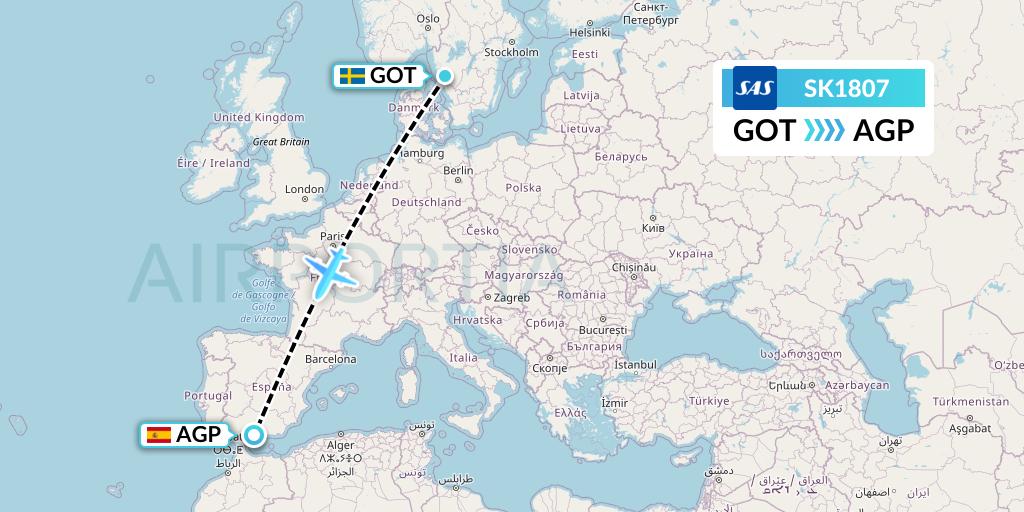 SK1807 SAS Flight Map: Gothenburg to Malaga