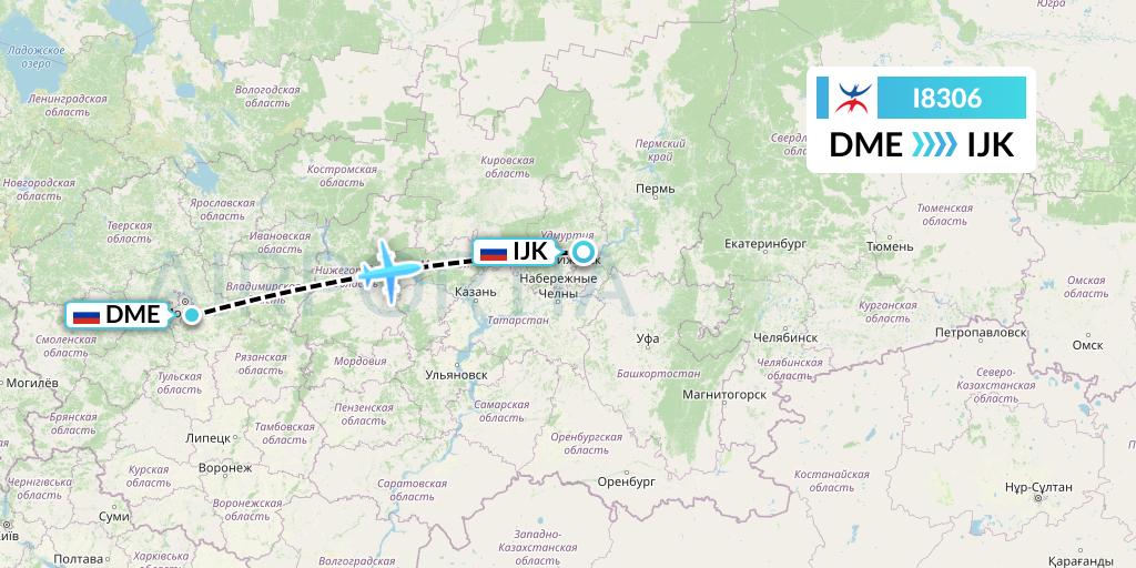I8306 Izhavia Flight Map: Moscow to Izhevsk