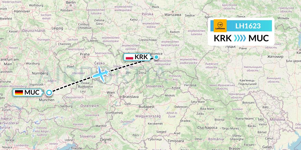 LH1623 Lufthansa Flight Map: Krakow to Munich