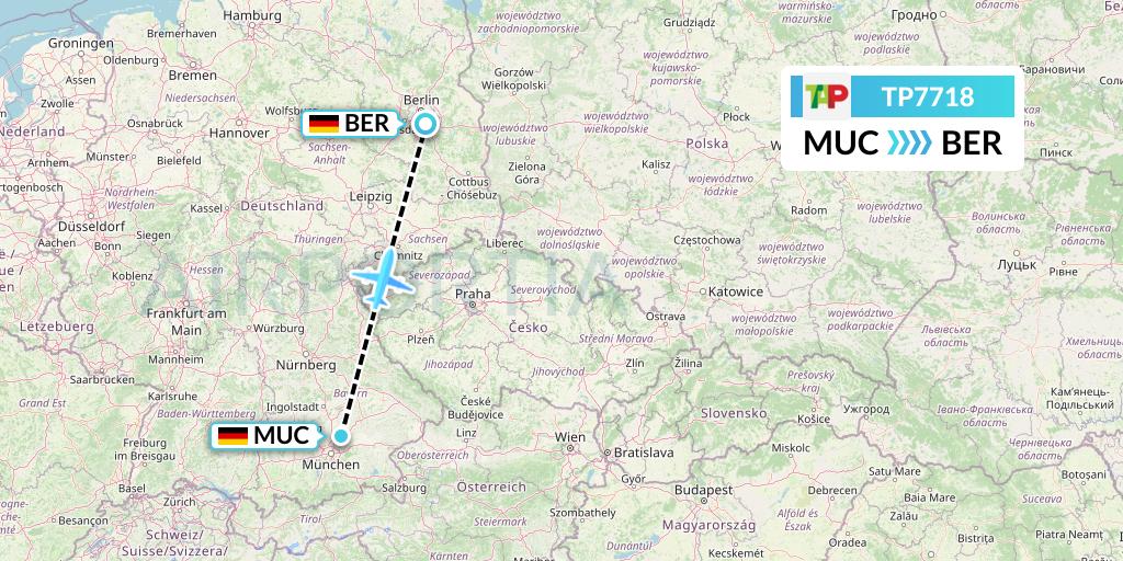 TP7718 TAP Portugal Flight Map: Munich to Berlin