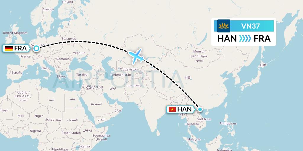 VN37 Vietnam Airlines Flight Map: Hanoi to Frankfurt