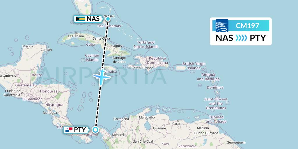 CM197 Copa Airlines Flight Map: Nassau to Panama City