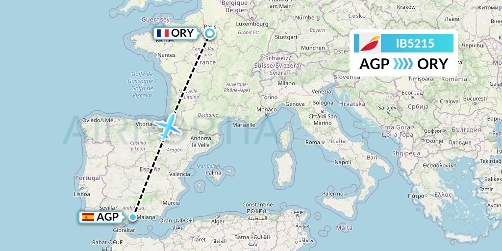 IB5215 Iberia Flight Map: Malaga to Paris