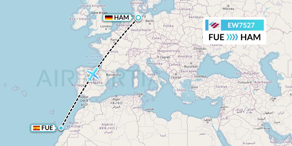EW7527 Eurowings Flight Map: Fuerteventura to Hamburg