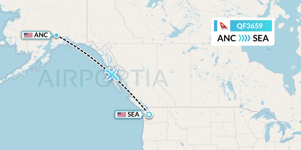 QF3659 Qantas Flight Map: Anchorage to Seattle