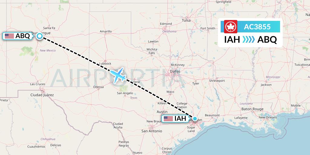 AC3855 Air Canada Flight Map: Houston to Albuquerque