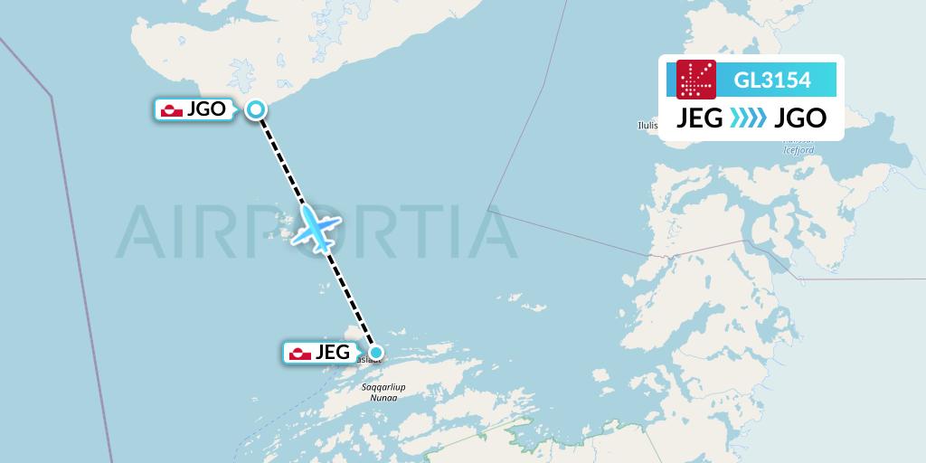 GL3154 Air Greenland Flight Map: Aasiaat to Qeqertarsuaq Airport