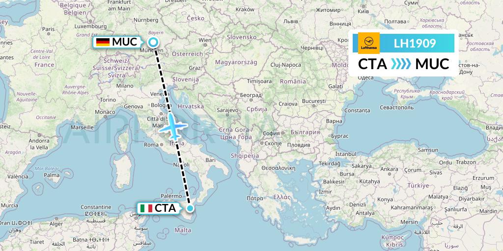 LH1909 Lufthansa Flight Map: Catania to Munich