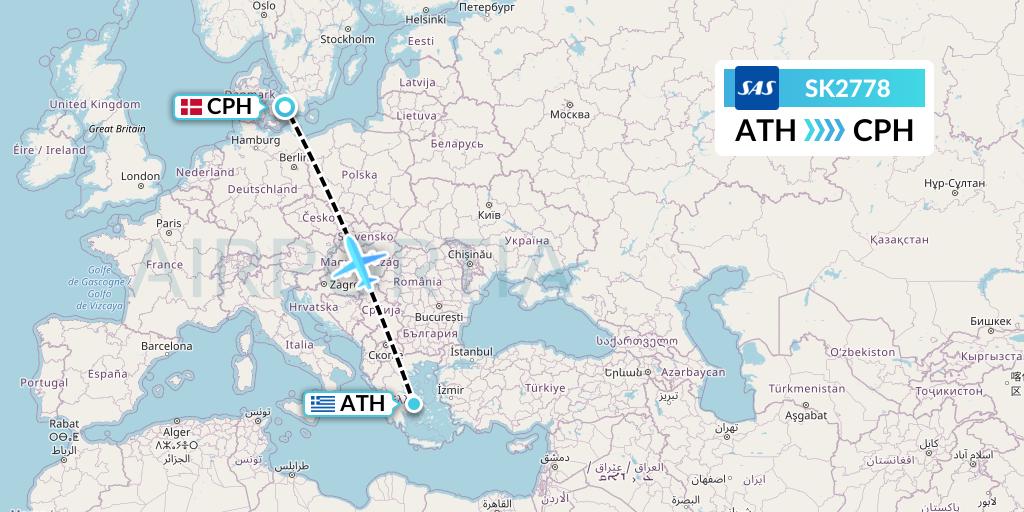 SK2778 SAS Flight Map: Athens to Copenhagen
