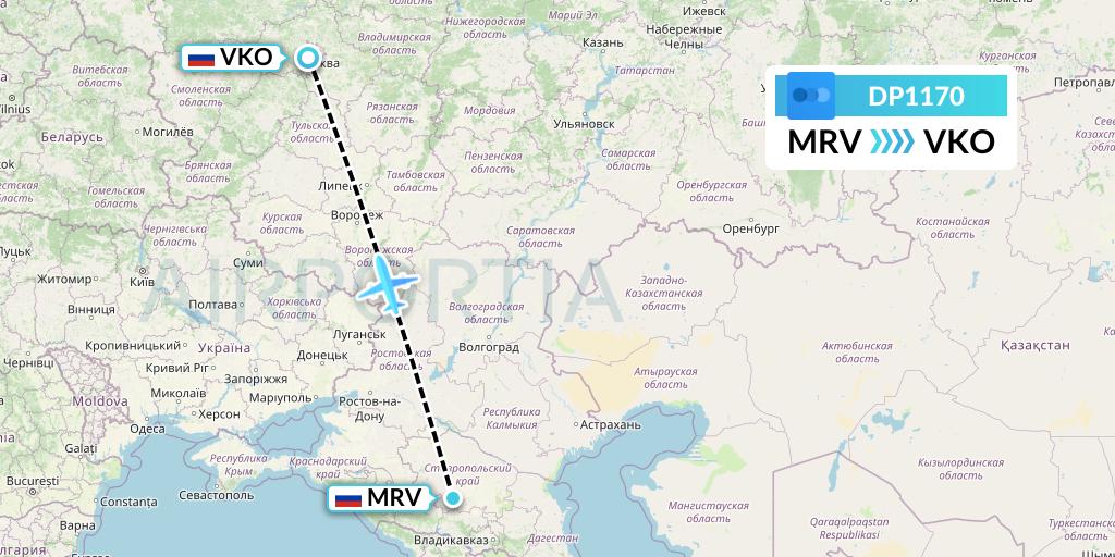 DP1170 Pobeda Flight Map: Mineralnye Vody to Moscow