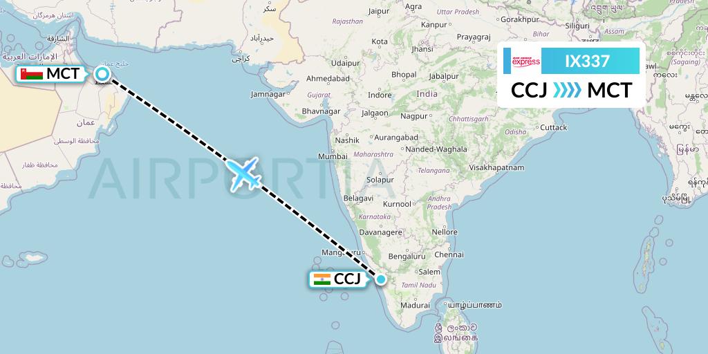 IX337 Air India Express Flight Map: Kozhikode to Muscat