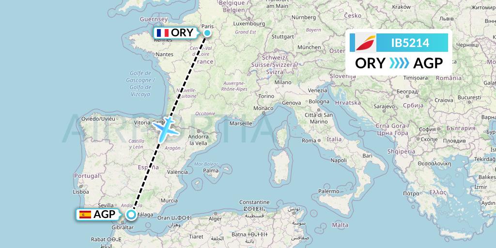 IB5214 Iberia Flight Map: Paris to Malaga