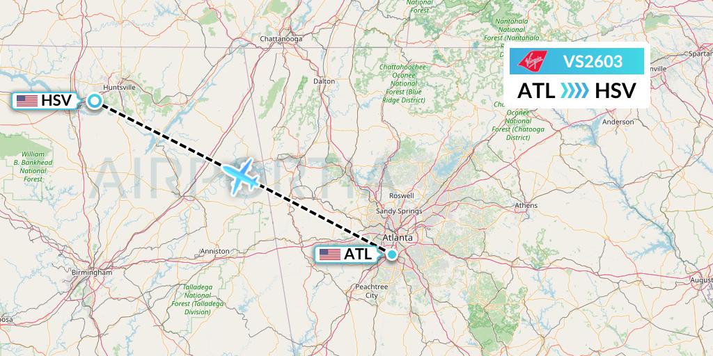 VS2603 Virgin Atlantic Airways Flight Map: Atlanta to Huntsville