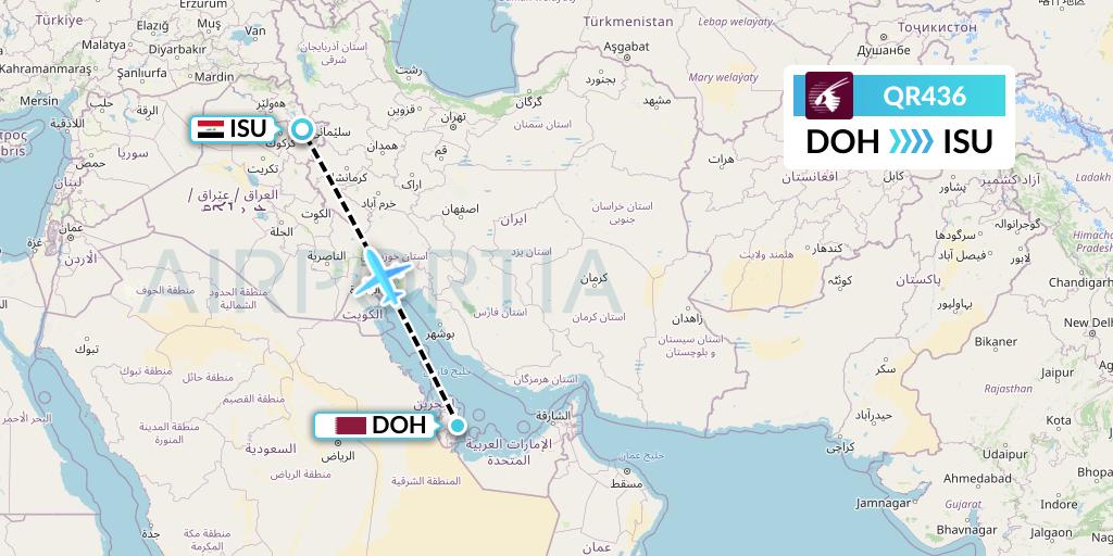 QR436 Qatar Airways Flight Map: Doha to Sulaimaniyah