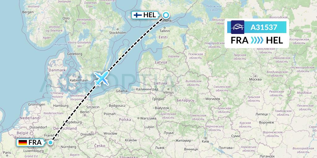 A31537 Aegean Airlines Flight Map: Frankfurt to Helsinki