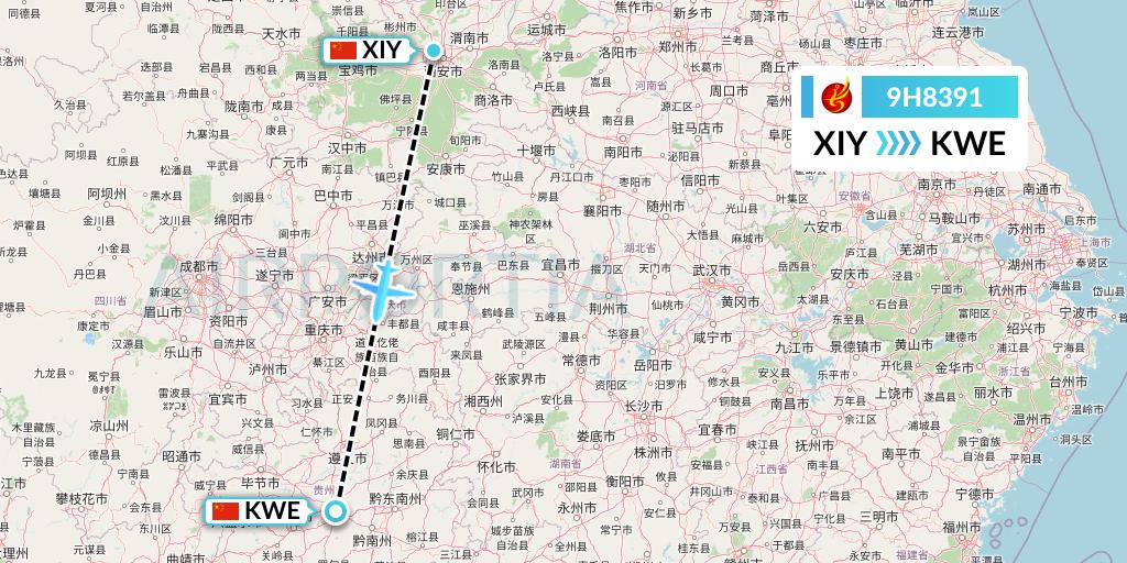 9H8391 Air Changan Flight Map: Xi'an to Guiyang