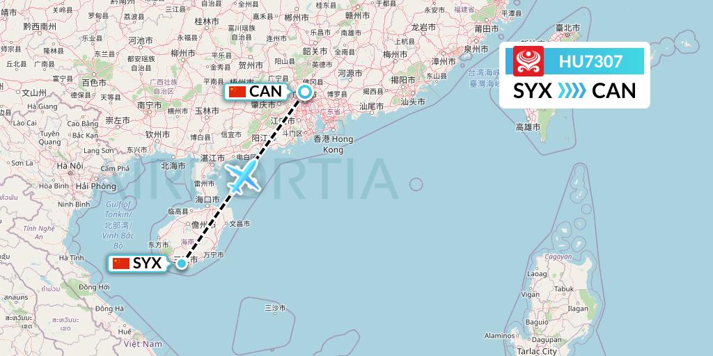 HU7307 Hainan Airlines Flight Map: Sanya to Guangzhou