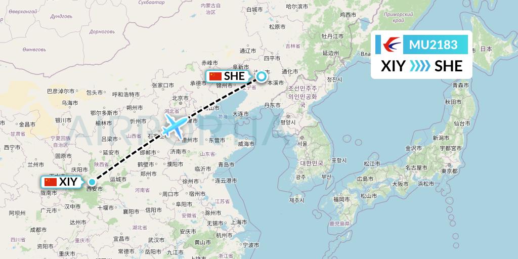 MU2183 China Eastern Airlines Flight Map: Xi'an to Shenyang