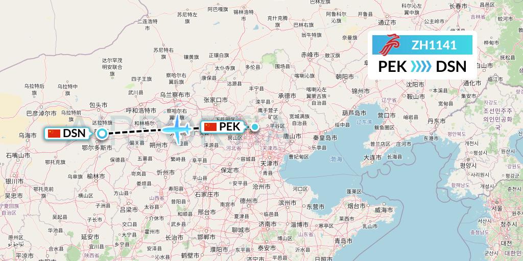 ZH1141 Shenzhen Airlines Flight Map: Beijing to Dongsheng