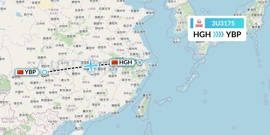 3U3175 Sichuan Airlines Flight Map: Hangzhou to Yibin