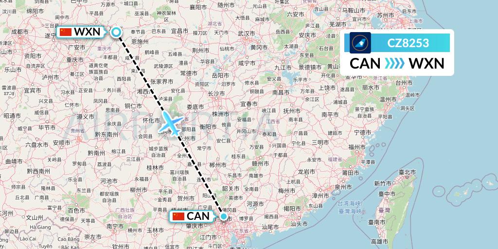 CZ8253 China Southern Airlines Flight Map: Guangzhou to Wanzhou