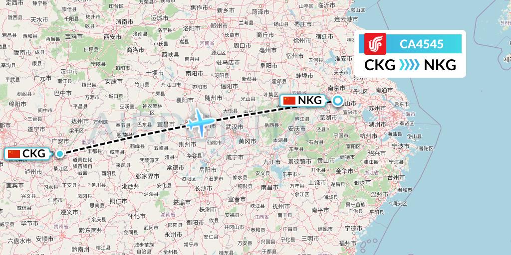 CA4545 Air China Flight Map: Chongqing to Nanjing