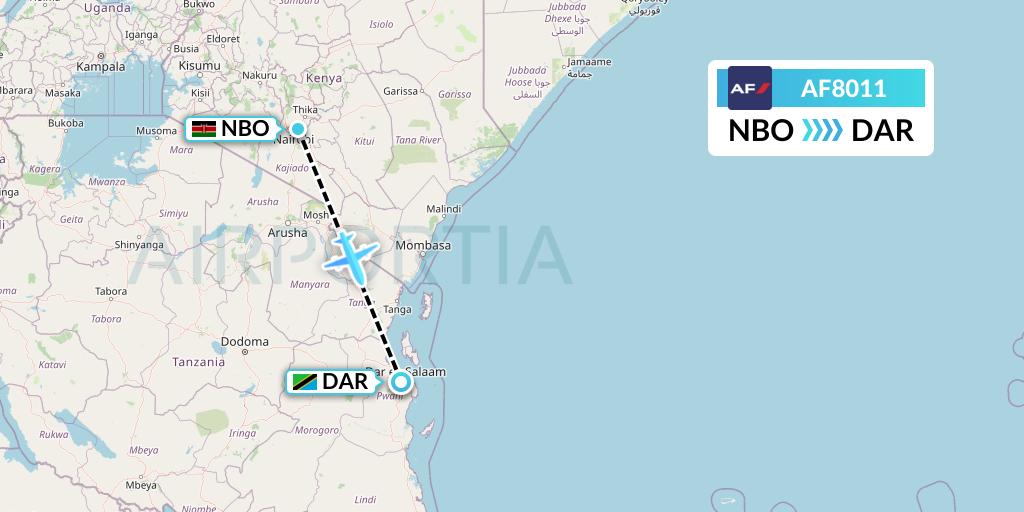 AF8011 Air France Flight Map: Nairobi to Dar-es-Salaam