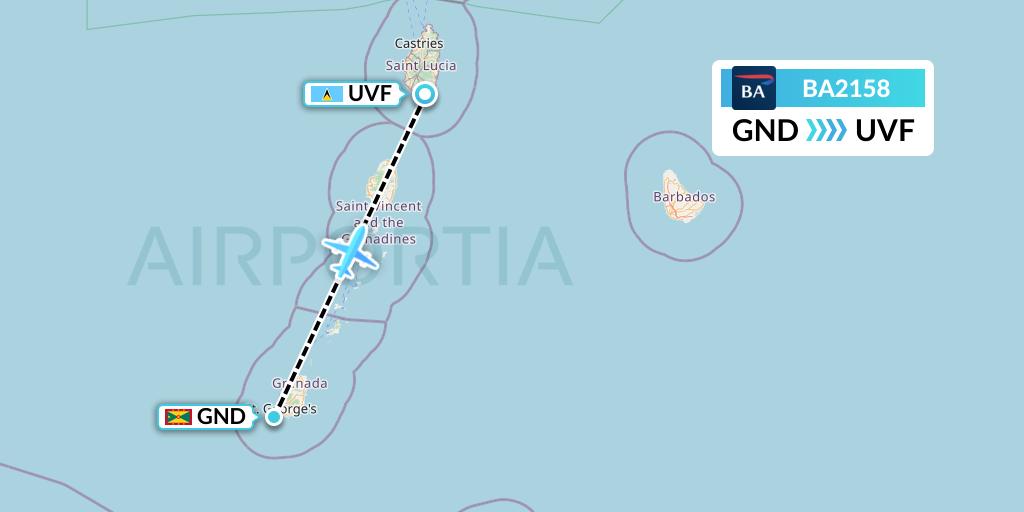 BA2158 British Airways Flight Map: Point Salines to Vieux Fort