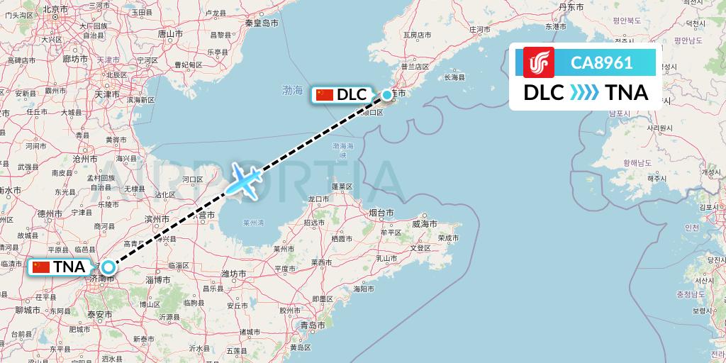 CA8961 Air China Flight Map: Dalian to Jinan
