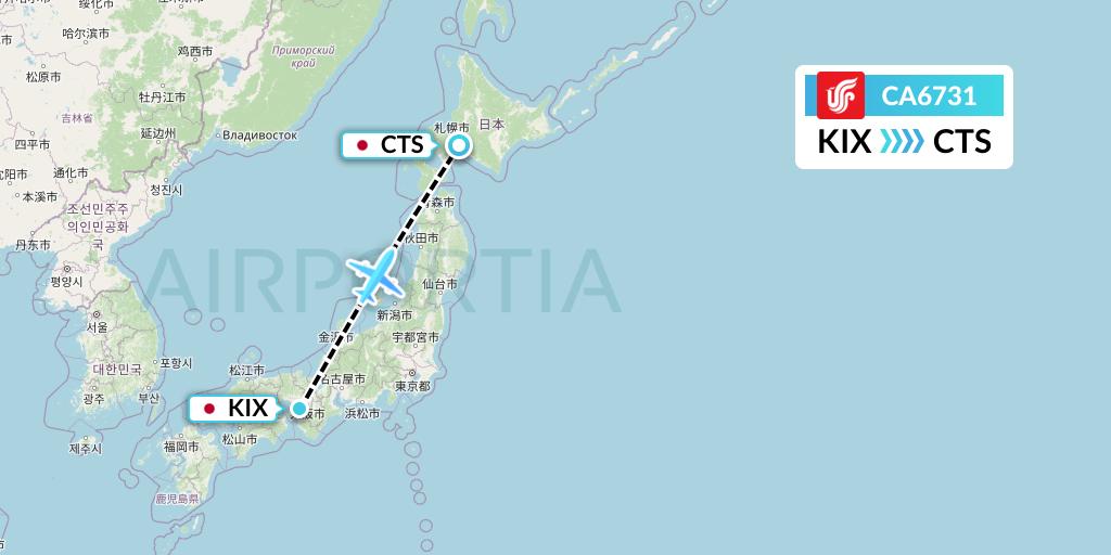CA6731 Air China Flight Map: Osaka to Sapporo