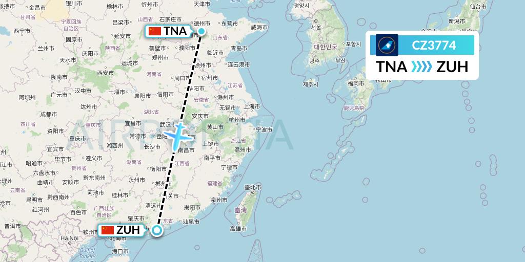 CZ3774 China Southern Airlines Flight Map: Jinan to Zhuhai