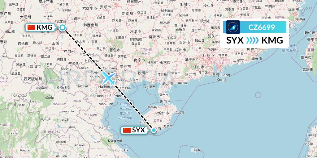 CZ6699 China Southern Airlines Flight Map: Sanya to Kunming