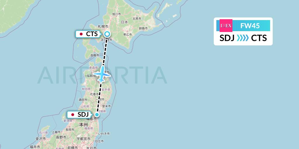 FW45 Ibex Airlines Flight Map: Sendai to Sapporo